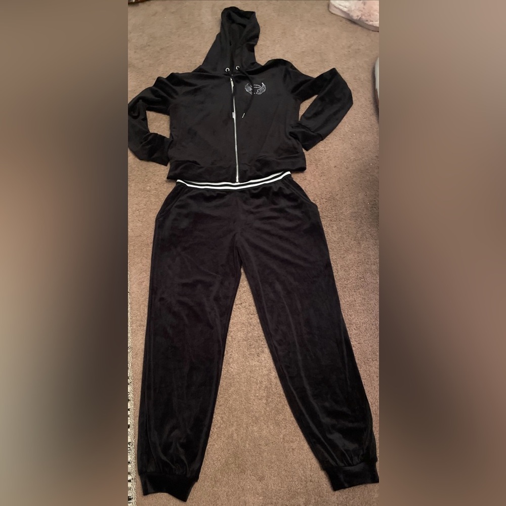 No Boundaries Black Velour Outfit with White Accents